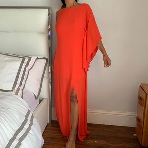 BCBG Orange full length dress one shoulder